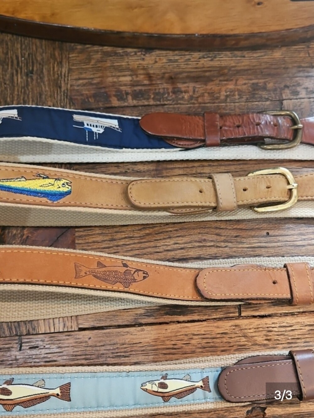 Bundle Of 4 Men's Fishing Embroidered Leather Belt - Blue, Tan, Light Blue, Navy